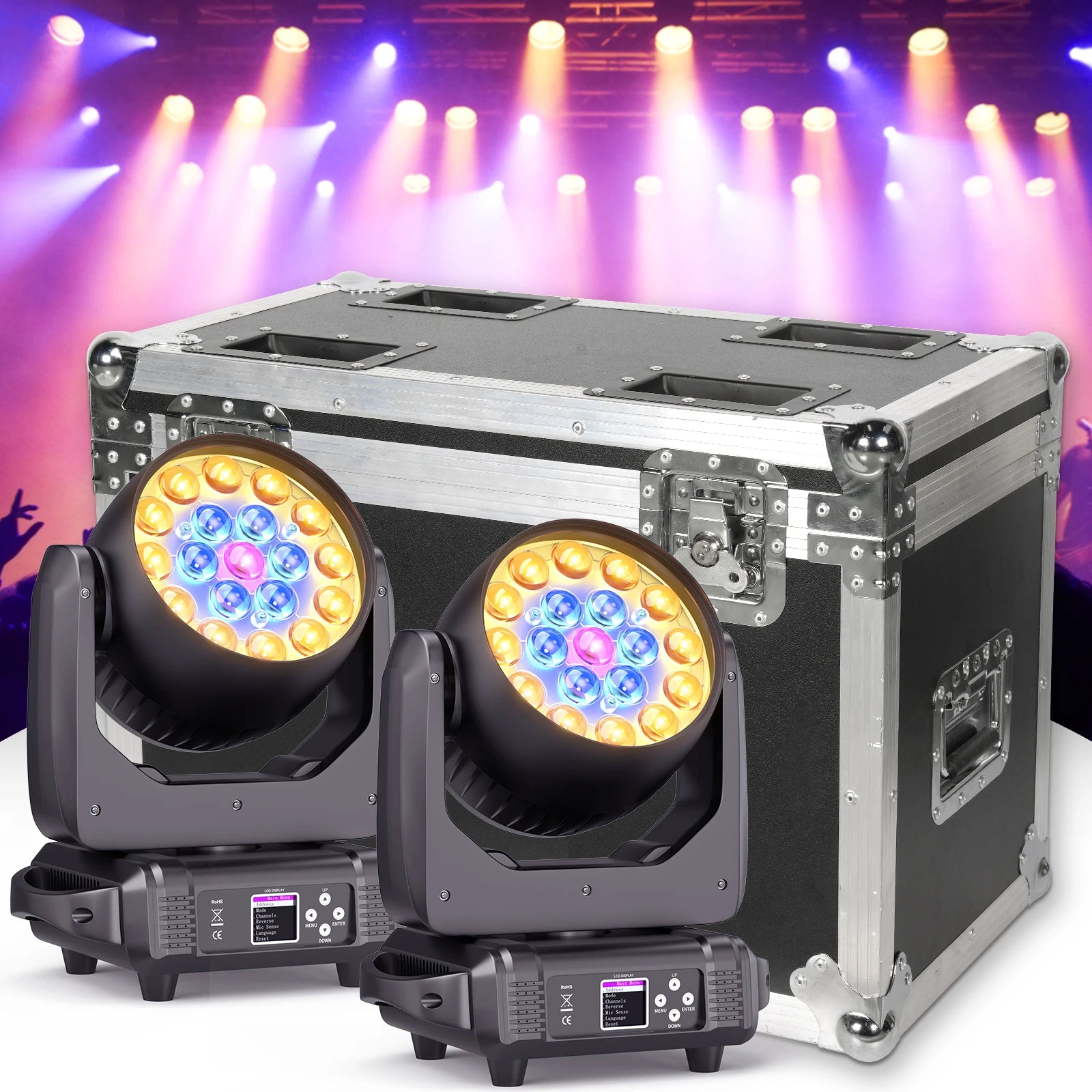 Fieryzeal Airline Case Heavy-duty Gator Case with Built in Wheels Handle for (2) 19x15W Moving Head Light Stage Light Flycase