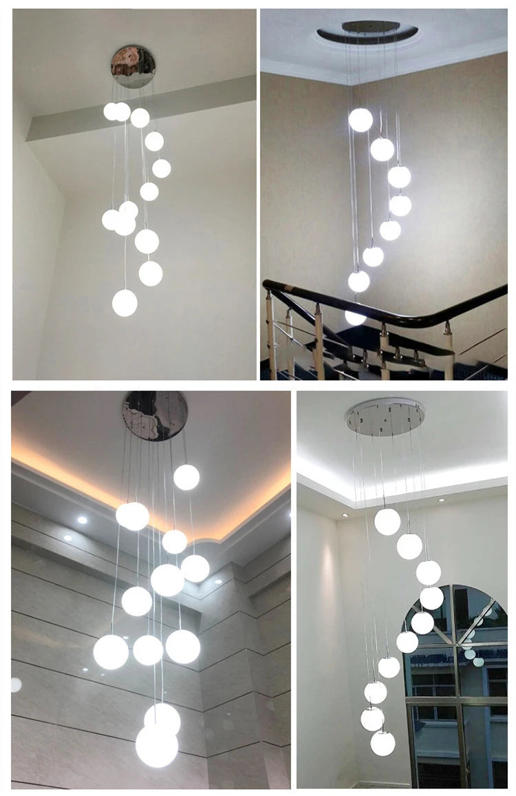 Stairs Modern Nordic LED Glass Chandelier Loft Duplex Living Room Lamp Hotel Lobby Long Chandelier Home Decorative Lighting