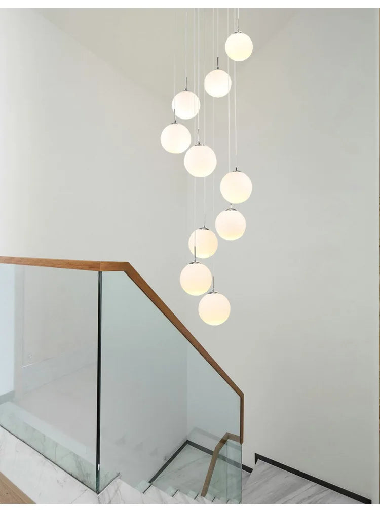 Stairs Modern Nordic LED Glass Chandelier Loft Duplex Living Room Lamp Hotel Lobby Long Chandelier Home Decorative Lighting