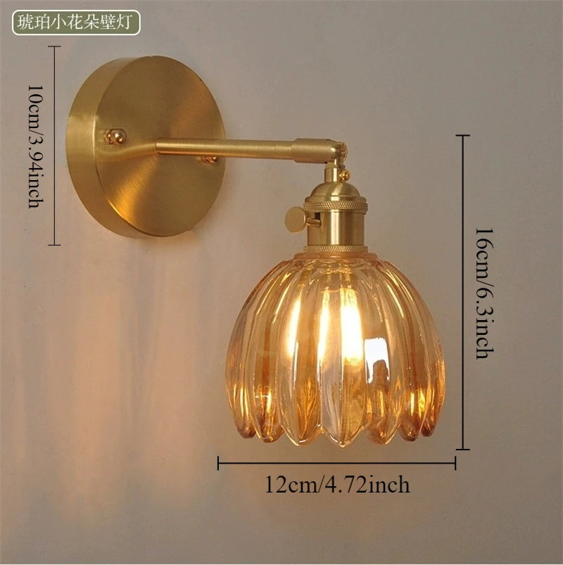Modern Floral Glass Wall Lamp With a Switch For Bedroom Room Decoration Study Led Lights Mirror Light Nordic Wall Sconce