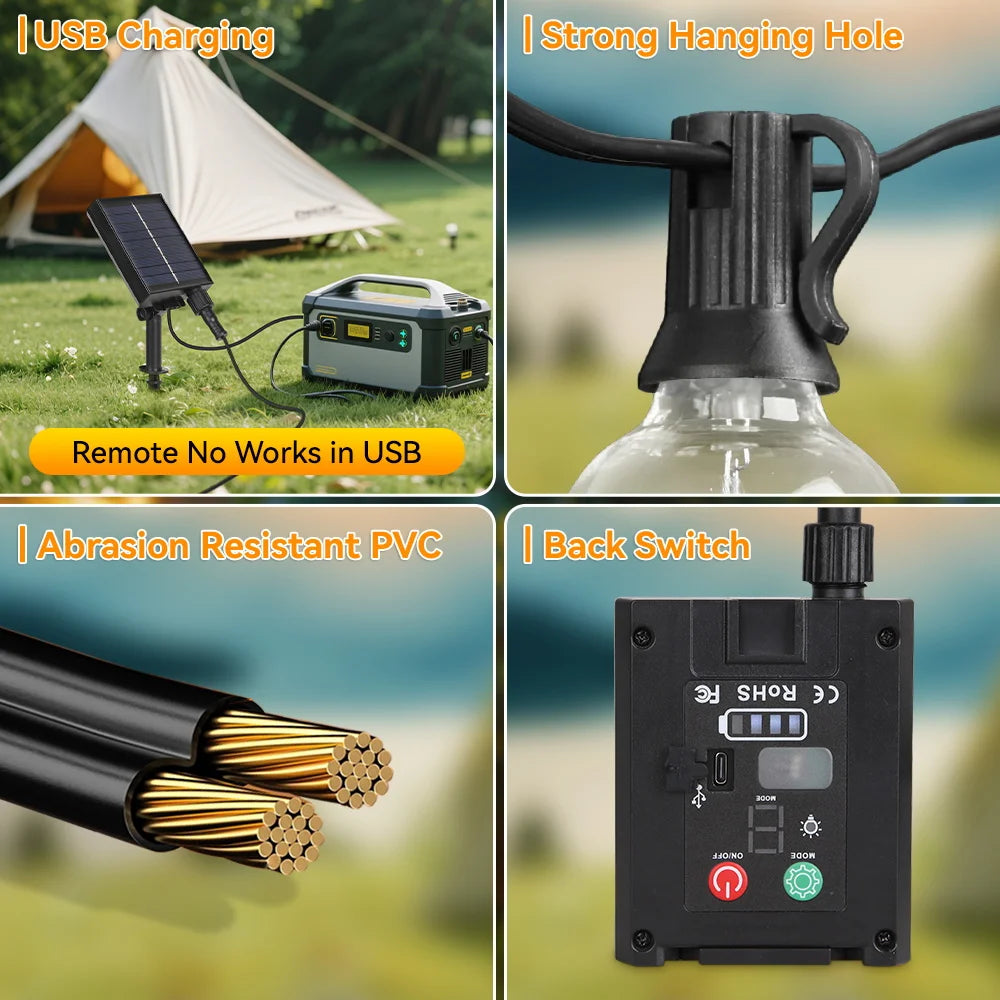 Outdoor Solar Light Waterproof String Warm Light Bulb With Remote Control 7/10/15M for Solar Garden Balcony Decorative Lighting