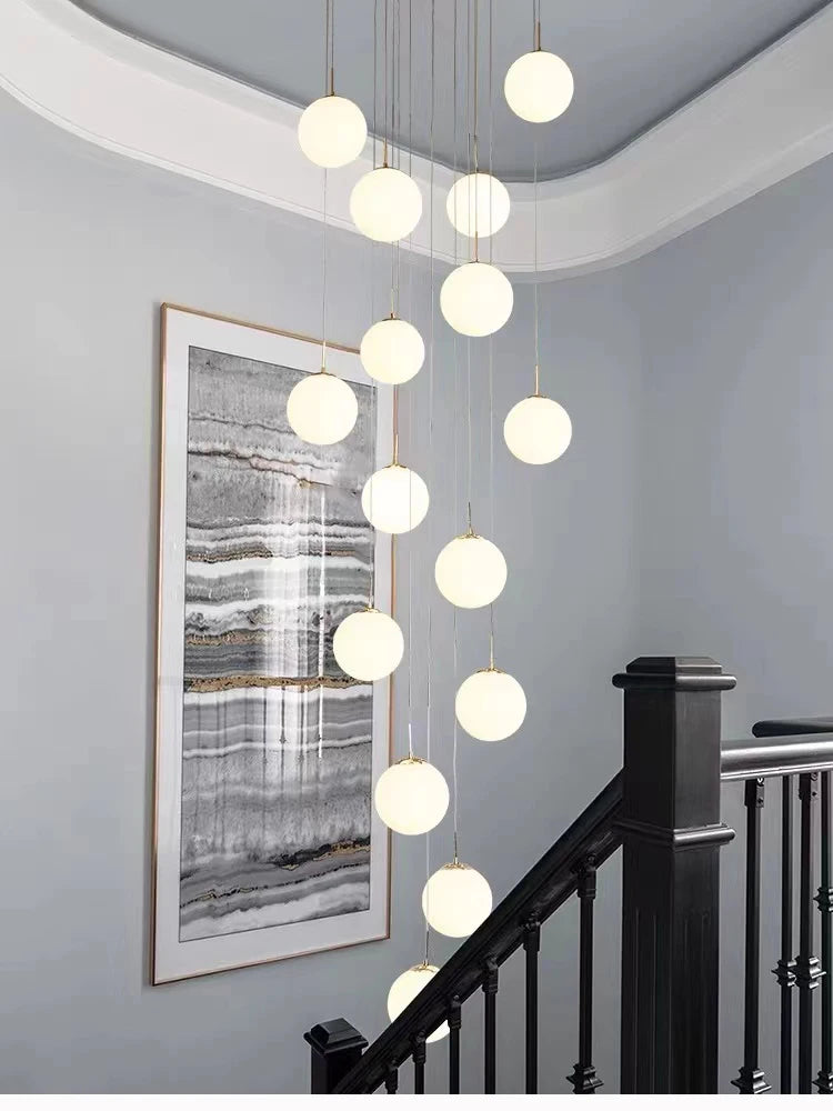 Stairs Modern Nordic LED Glass Chandelier Loft Duplex Living Room Lamp Hotel Lobby Long Chandelier Home Decorative Lighting