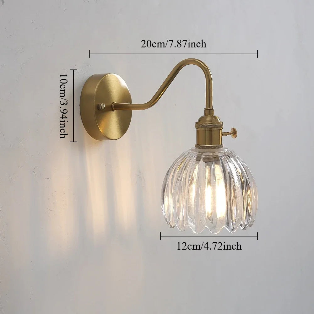 Modern Floral Glass Wall Lamp With a Switch For Bedroom Room Decoration Study Led Lights Mirror Light Nordic Wall Sconce