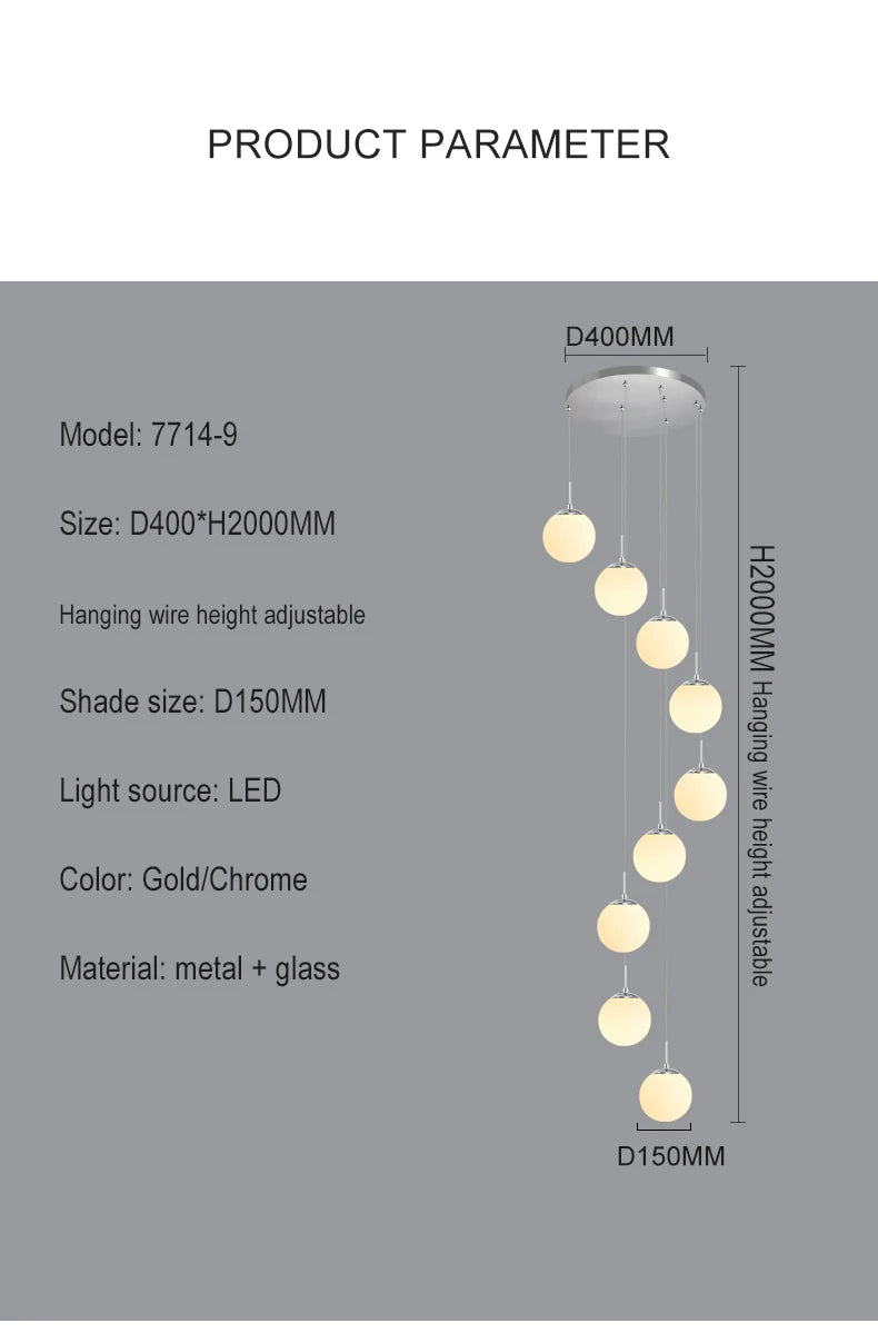 Stairs Modern Nordic LED Glass Chandelier Loft Duplex Living Room Lamp Hotel Lobby Long Chandelier Home Decorative Lighting