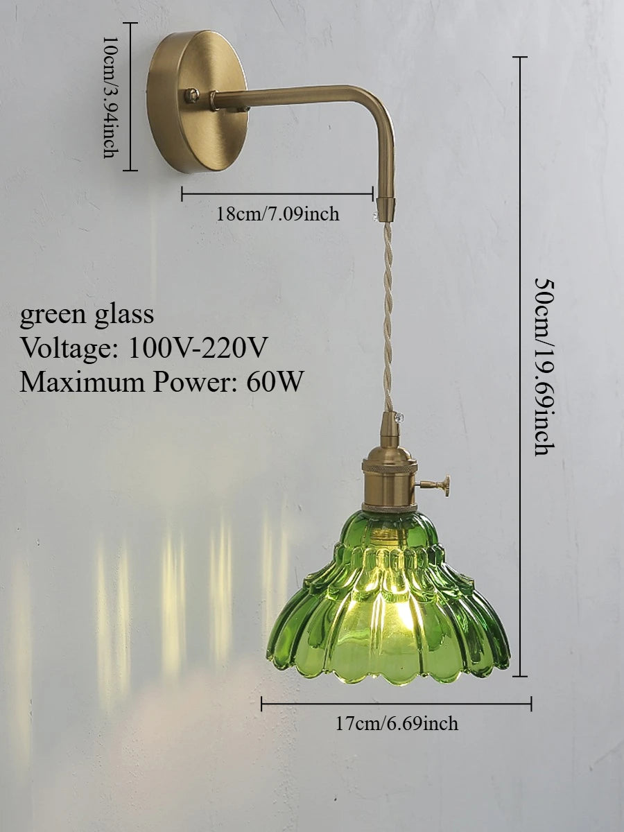 Modern Floral Glass Wall Lamp With a Switch For Bedroom Room Decoration Study Led Lights Mirror Light Nordic Wall Sconce