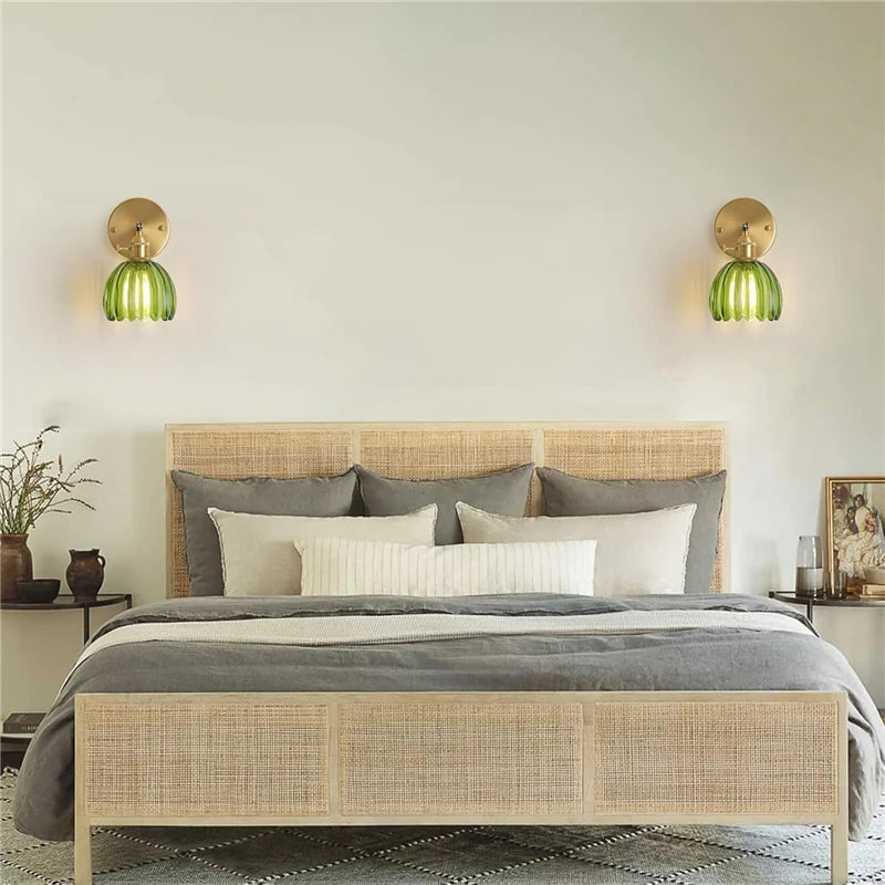 Modern Floral Glass Wall Lamp With a Switch For Bedroom Room Decoration Study Led Lights Mirror Light Nordic Wall Sconce