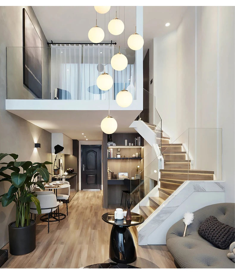 Stairs Modern Nordic LED Glass Chandelier Loft Duplex Living Room Lamp Hotel Lobby Long Chandelier Home Decorative Lighting