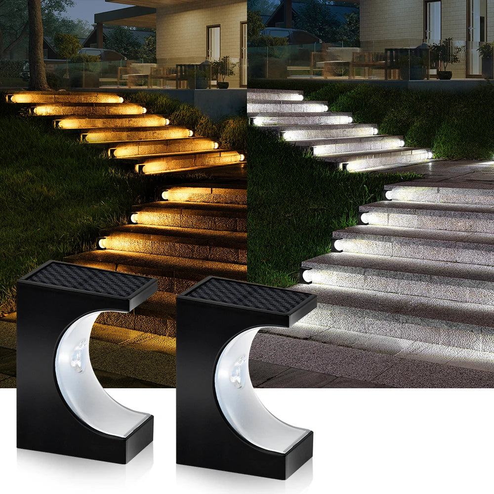 Solar Stair Light LED Porch Light Outdoor IP65 Waterproof Solar Light Decorative Lighting For Garden Deck Path 2pcs no-punch