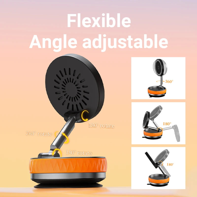 KEBIDUMEI 15W Car Phone Holder Vacuum Magnetic Suction Cup Folding Stand 360 Degree Rotation Car Mount Magnetic Auto Bracket