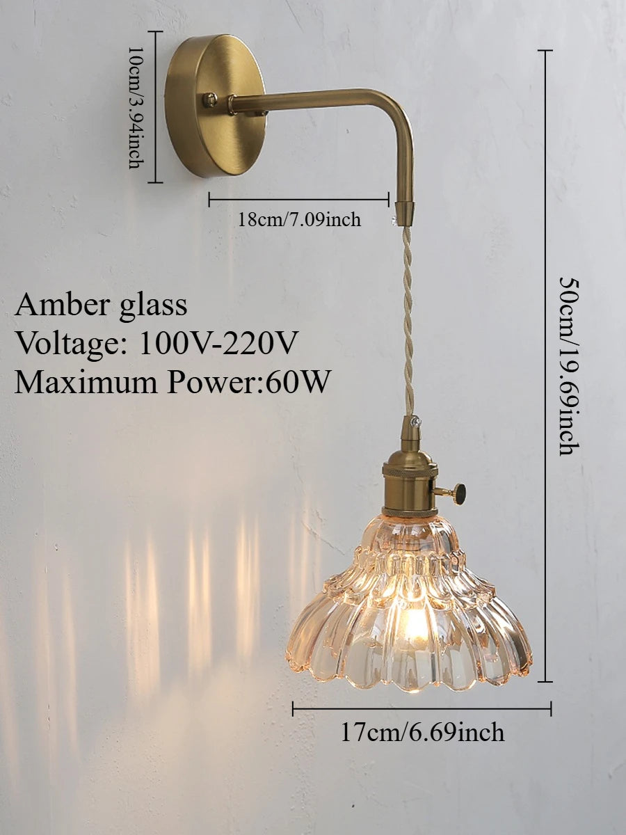 Modern Floral Glass Wall Lamp With a Switch For Bedroom Room Decoration Study Led Lights Mirror Light Nordic Wall Sconce
