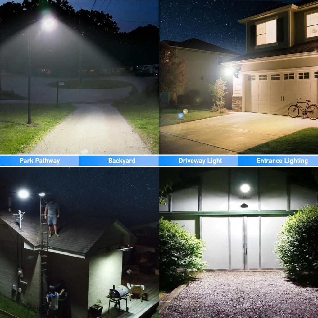 2-Pack Solar Area Lights Outdoor Commercial 9000W LED Parking Lot Light with Motion Sensor Monocrystalline Solar Charging Panel Aluminum Housing Dusk to Dawn IP66 Waterproof Security Lighting