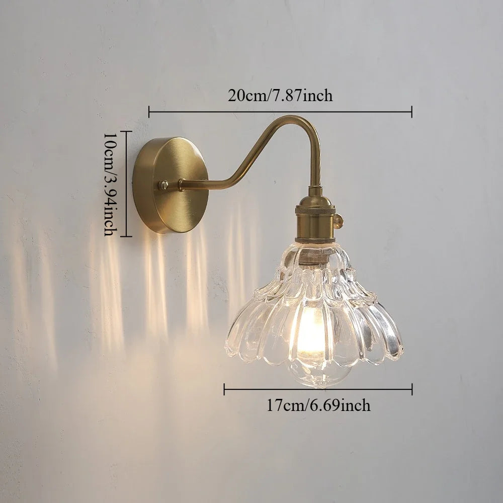 Modern Floral Glass Wall Lamp With a Switch For Bedroom Room Decoration Study Led Lights Mirror Light Nordic Wall Sconce