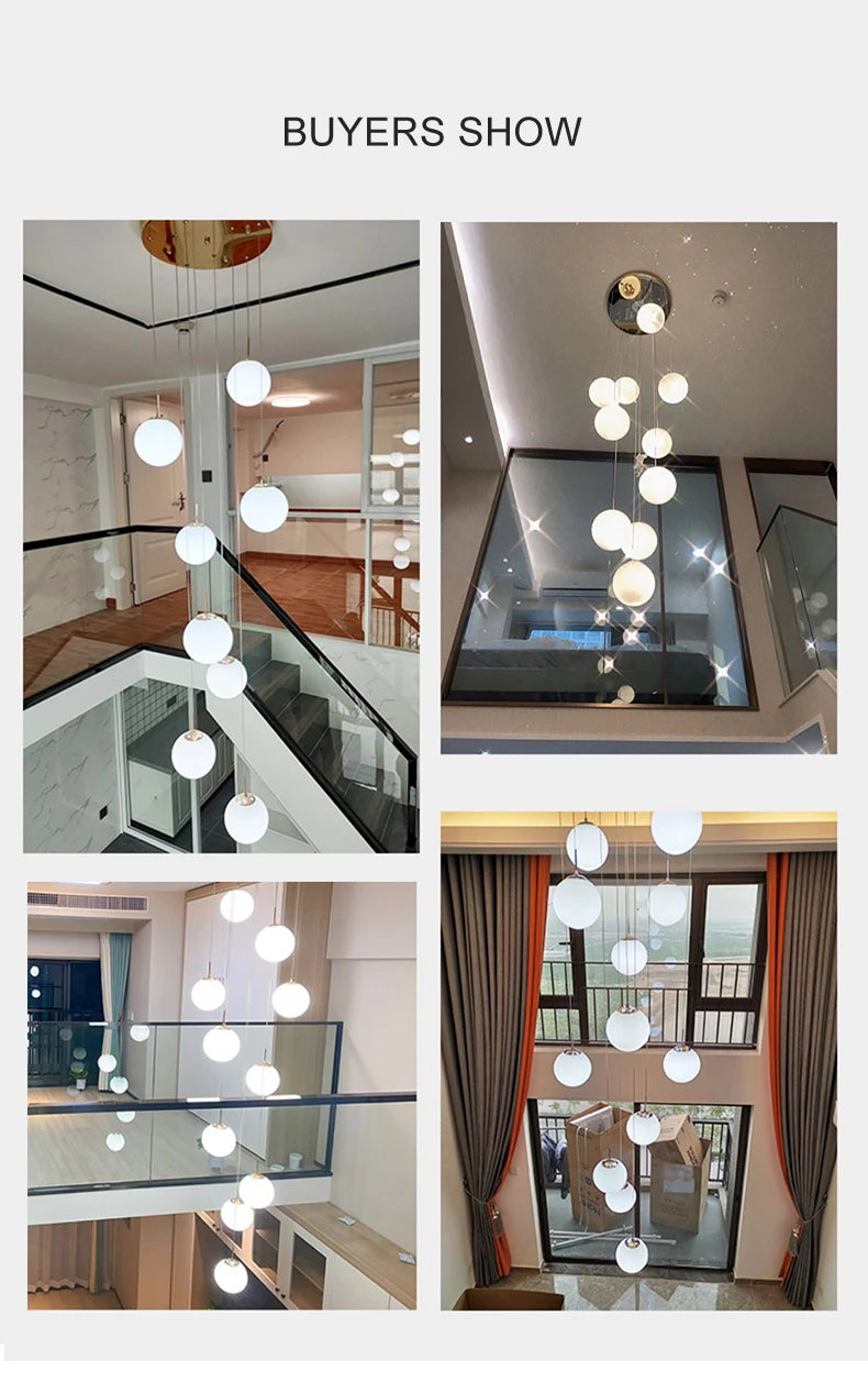 Stairs Modern Nordic LED Glass Chandelier Loft Duplex Living Room Lamp Hotel Lobby Long Chandelier Home Decorative Lighting