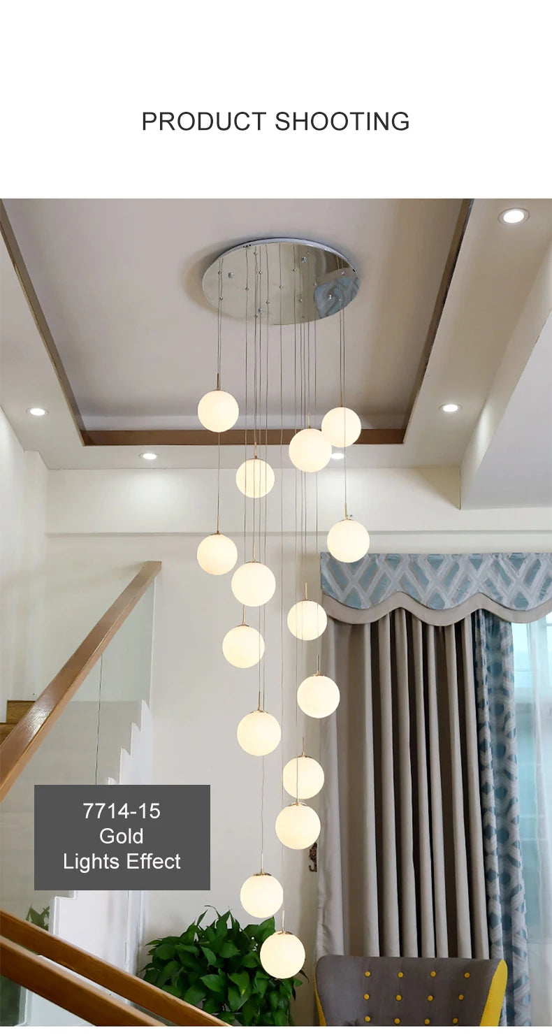 Stairs Modern Nordic LED Glass Chandelier Loft Duplex Living Room Lamp Hotel Lobby Long Chandelier Home Decorative Lighting