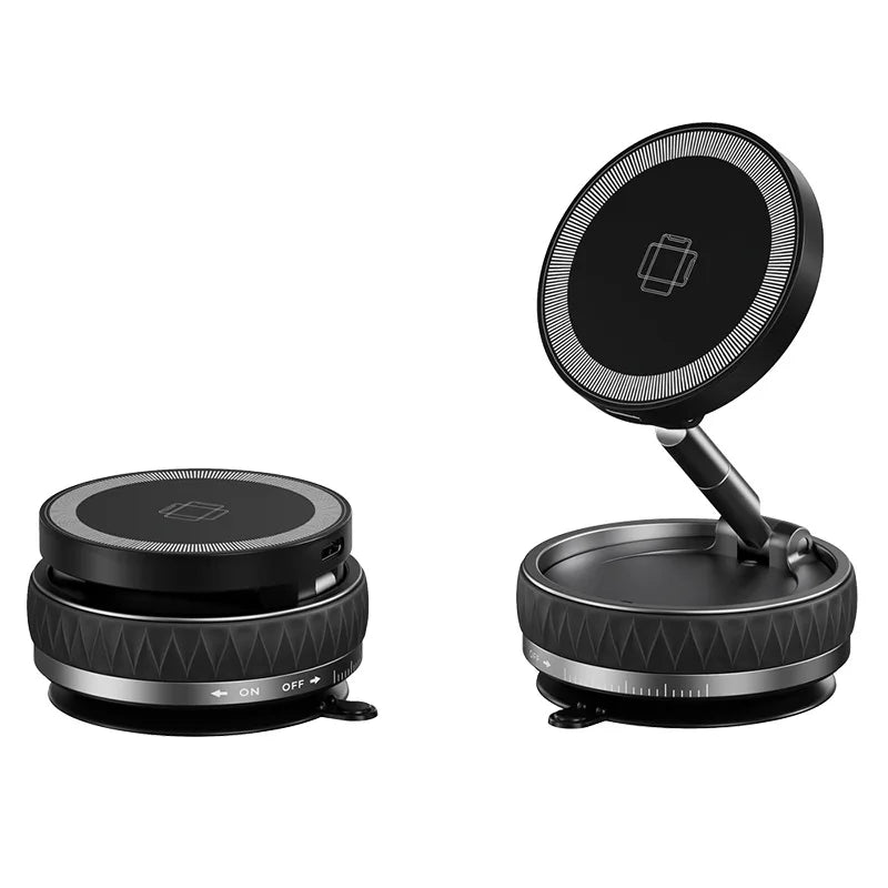 KEBIDUMEI 15W Car Phone Holder Vacuum Magnetic Suction Cup Folding Stand 360 Degree Rotation Car Mount Magnetic Auto Bracket