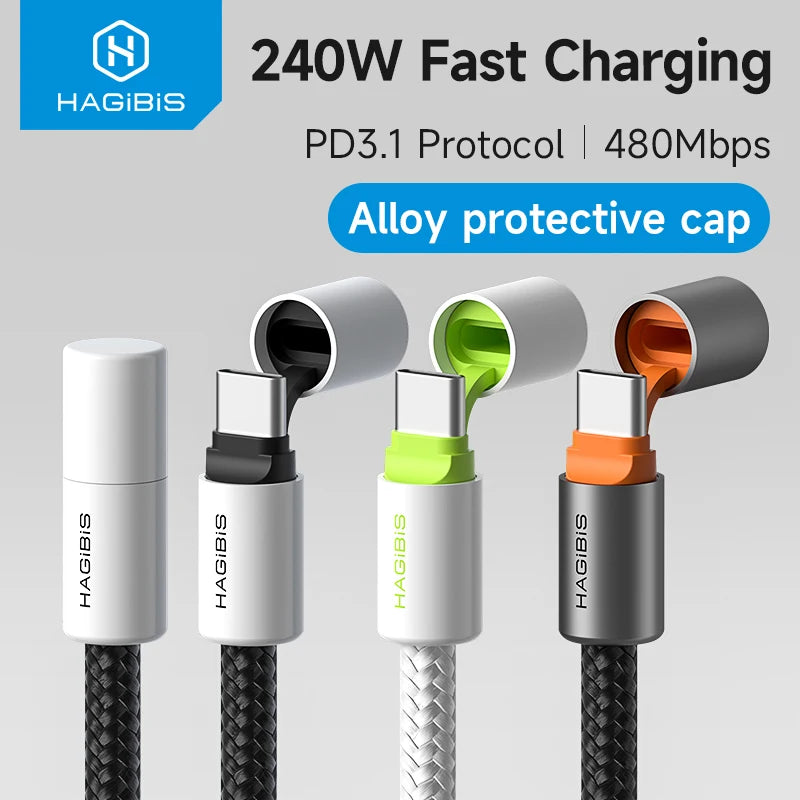 Hagibis USB C to USB C Cable With Protective Cap 240W Type C Cable PD 3.1 Fast Charging Cord for iPhone 16 17 Macbook Pro iPad