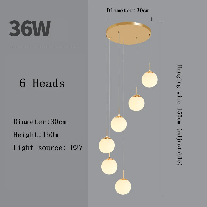 Stairs Modern Nordic LED Glass Chandelier Loft Duplex Living Room Lamp Hotel Lobby Long Chandelier Home Decorative Lighting