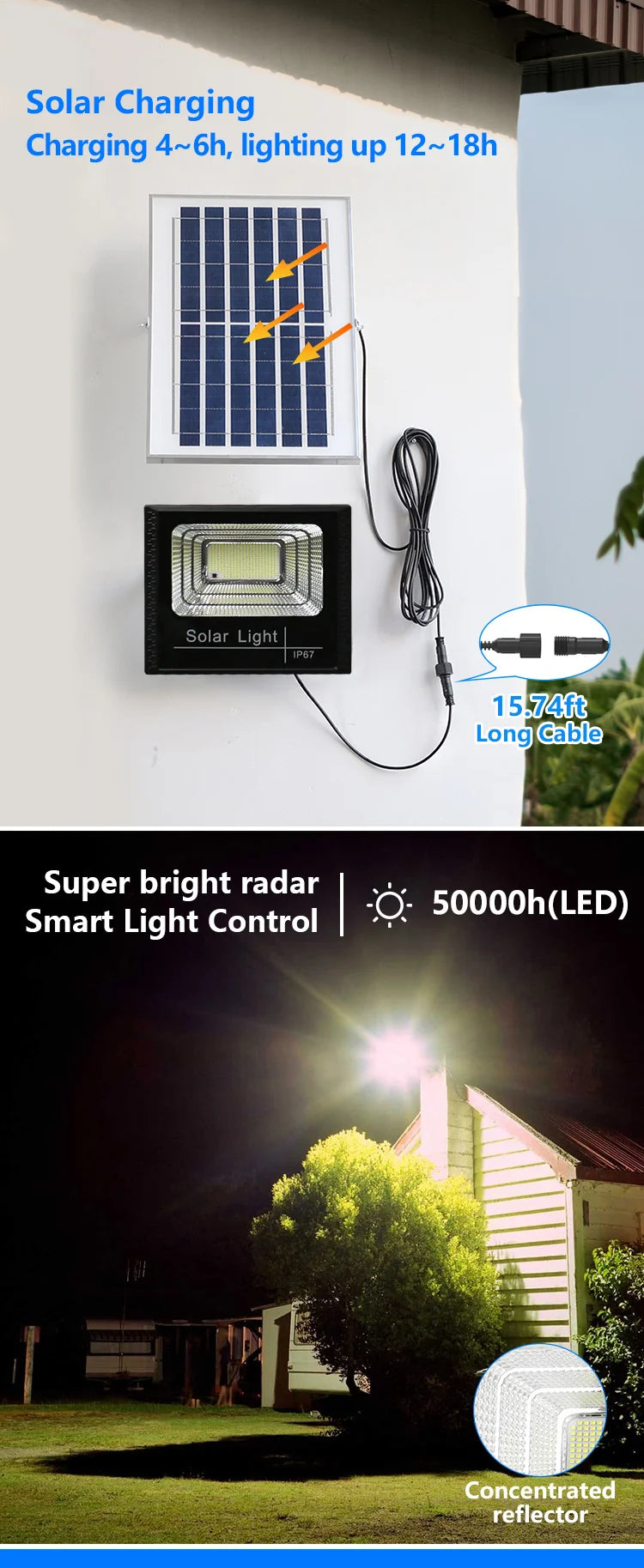 Solar Light 30W IP65 Waterproof Outdoor Indoor Solar Flood Lamp With Adjustable Angle  Spotlight  Lighting for Garden Street