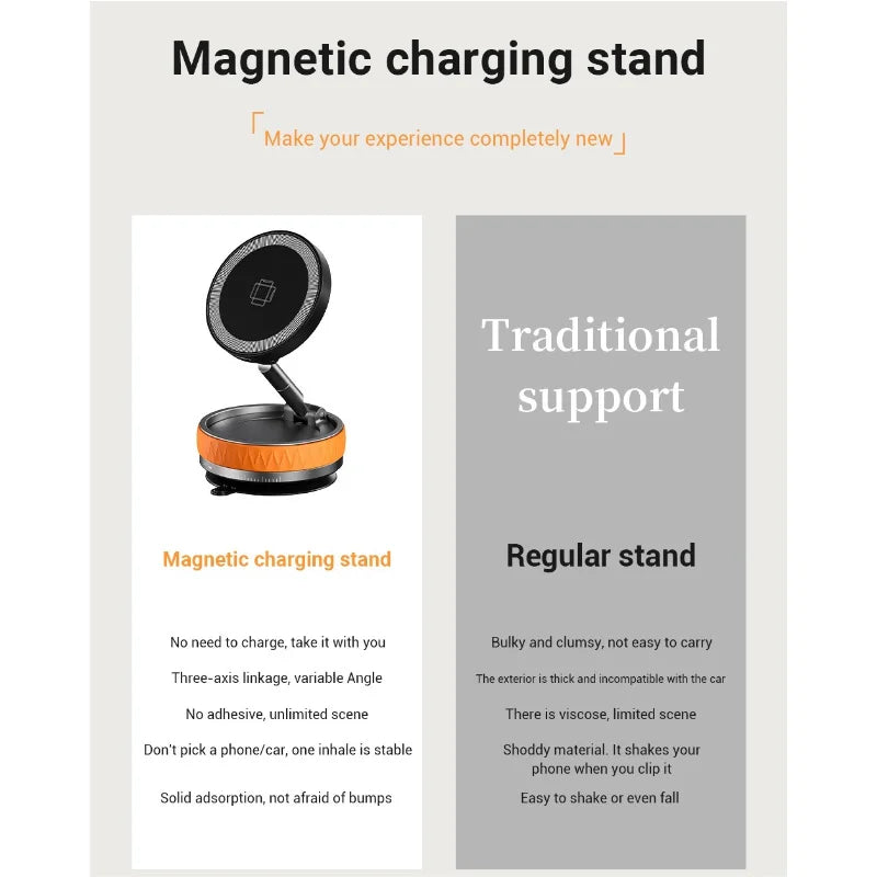 KEBIDUMEI 15W Car Phone Holder Vacuum Magnetic Suction Cup Folding Stand 360 Degree Rotation Car Mount Magnetic Auto Bracket