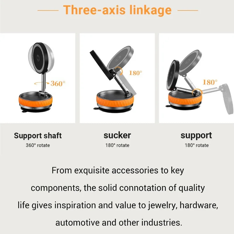 KEBIDUMEI 15W Car Phone Holder Vacuum Magnetic Suction Cup Folding Stand 360 Degree Rotation Car Mount Magnetic Auto Bracket