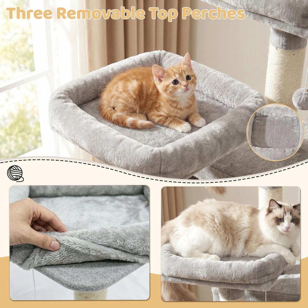 FOOWIN 173cm 68in Large Multi Level Cat Tree Tower Indoor Activity Center 2 Condos 3 Plush Perches Scratching Post Kitten Pet