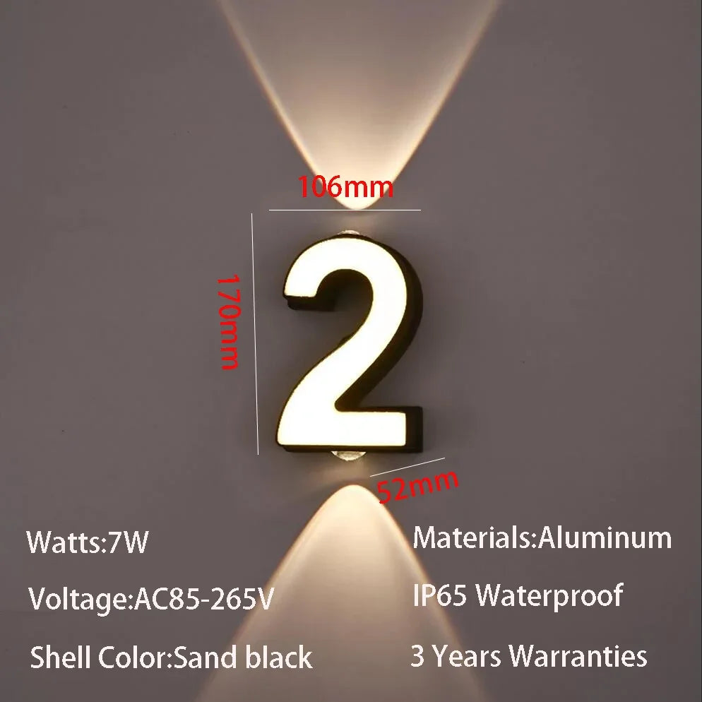 AC85-265V 7W LED Wall Lamp Digit Number Indoor&Outdoor IP65 Waterproof Modern Minimalism Style Aluminum Porch Garden Lights