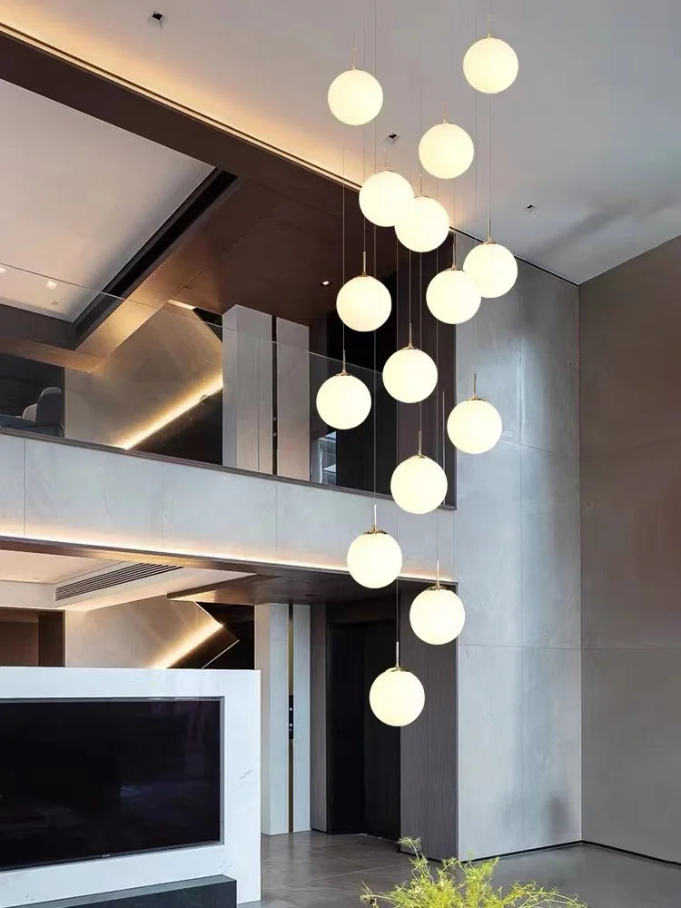 Stairs Modern Nordic LED Glass Chandelier Loft Duplex Living Room Lamp Hotel Lobby Long Chandelier Home Decorative Lighting