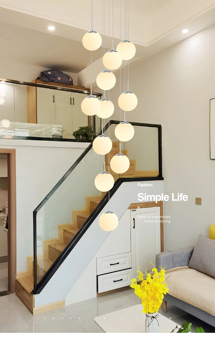 Stairs Modern Nordic LED Glass Chandelier Loft Duplex Living Room Lamp Hotel Lobby Long Chandelier Home Decorative Lighting