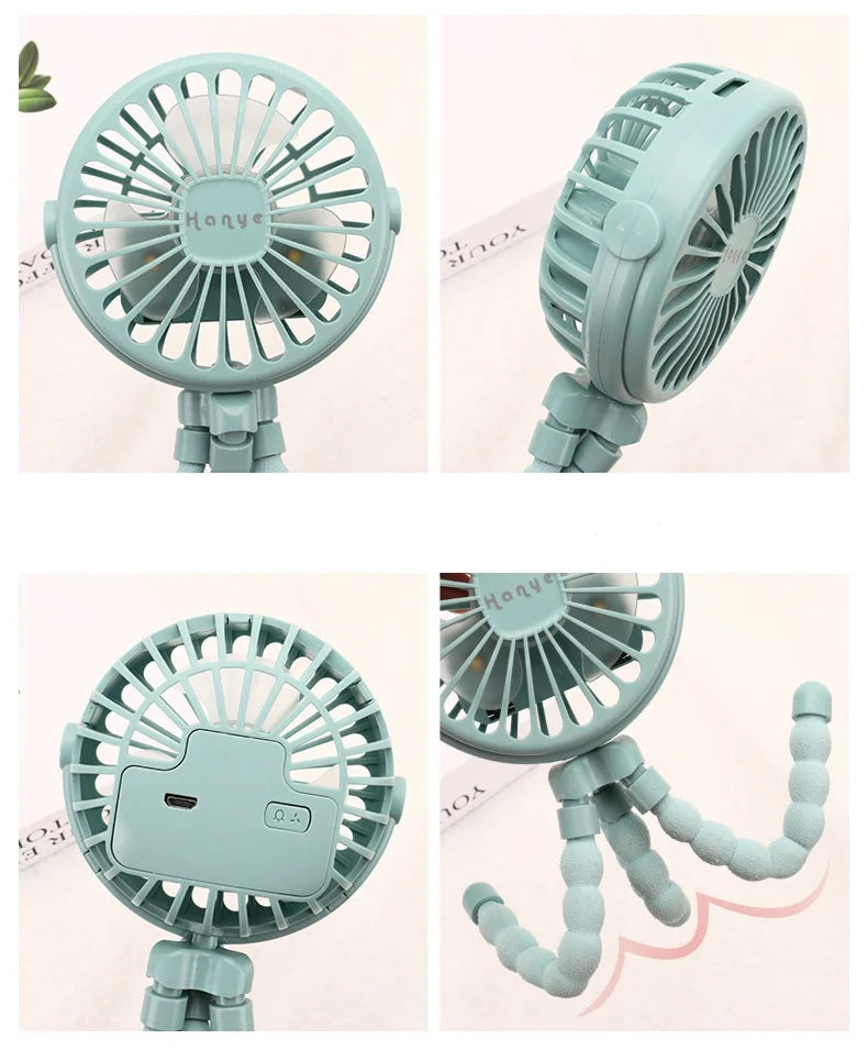 Baby Stroller Fan Hand Held Rechargeable USB Bladeless Small Folding Fans Mini Ventilator Silent Table Outdoor Cooler Neck Fan