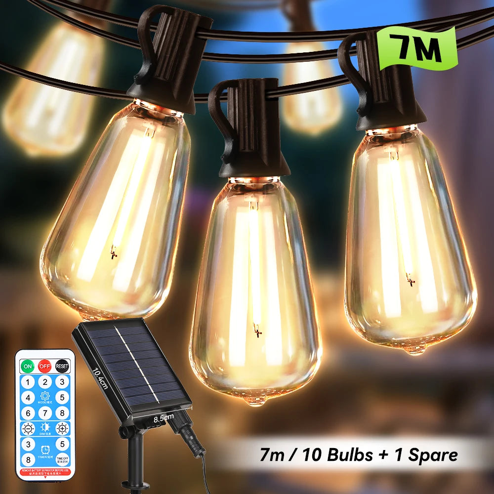 Outdoor Solar Light Waterproof String Warm Light Bulb With Remote Control 7/10/15M for Solar Garden Balcony Decorative Lighting