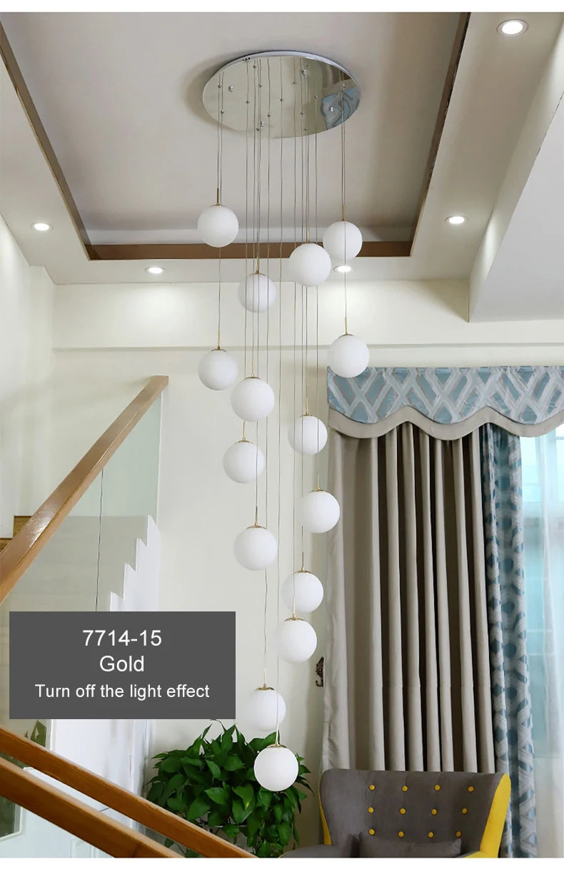 Stairs Modern Nordic LED Glass Chandelier Loft Duplex Living Room Lamp Hotel Lobby Long Chandelier Home Decorative Lighting